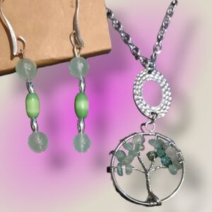 NWT Crystal Tree of Life necklace and beaded earrings Gemstone